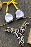 Yellow crop top Floral bandage Leopard Print backless Sexy Fashion Tankinis Set