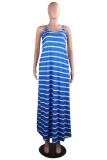 Red Sexy Fashion Spaghetti Strap Sleeveless Slip Step Skirt Ankle-Length Striped Solid Casual