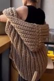 Casual Chunky Needles Cardigan Hooded Loose Knit Wool Vest Sweater