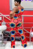 Red Sexy Print Boot Cut Sleeveless Two-piece Pants Set