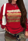 Black Casual Letter Print O Neck Long Sleeve Fall Winter Sweatshirt Tops