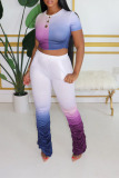 Light Purple Casual Gradient Regular Short Sleeve Two Pieces