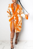 Yellow Sexy Print Frenulum Outerwear