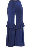 purple Elastic Fly Mid Sequin Solid Loose Pants