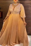 Dark Purple Hot Drilling V Neck Long Plus Size Loose Formal Evening Party Prom Maxi Boho Robe Dresses