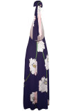 Yellow Sexy Fashion Tank Sleeveless O neck A-Line Floor-Length Print Patchwork 