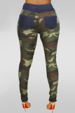 Camouflage Button Fly Sleeveless High Patchwork camouflage Print Hole pencil Pants