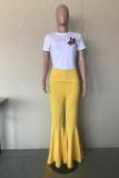 Blue Elastic Fly High Asymmetrical Draped Solid Boot Cut Pants Pants