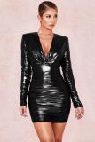 Silver adult Sexy Fashion Cap Sleeve Long Sleeves V Neck Step Skirt Mini Draped chain Fluorescent