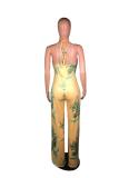 Yellow Fashion Backless bandage Sleeveless V Neck Jumpsuits