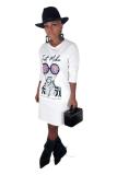 Khaki Casual Fashion adult Cap Sleeve Long Sleeves O neck Step Skirt Mini Print Long Sleeve Dre