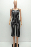 rose red Casual Striped zipper Sleeveless Slip Rompers