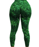 Green Sexy Print Skinny Bottoms