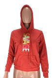 Red O Neck Print Letter Print Long Sleeve Sweats & Hoodies