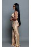 Yellow Fashion Sexy bandage Asymmetrical Hollow Striped Sleeveless Slip Jumpsuits