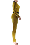 Red Sexy Solid Patchwork Long Sleeve O Neck Jumpsuits