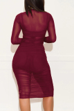 Deep Blue Cap Sleeve Long Sleeves O neck Pencil Dress Knee-Length Patchwork Print Dresses