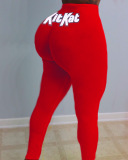 Red Elastic Fly Mid Print pencil Pants Bottoms