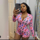 White Sexy Print Chemical fiber blend Long Sleeve V Neck Rompers
