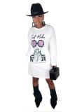 Khaki Casual Fashion adult Cap Sleeve Long Sleeves O neck Step Skirt Mini Print Long Sleeve Dre