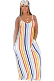 Black Yellow Casual Off The Shoulder Sleeveless Slip Swagger Floor-Length Print Patchwork