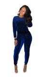 Blue adult Sexy Fashion Sequin Two Piece Suits Geometric pencil Long Sleeve Two-piece Pants Se