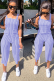 rose red Casual Striped zipper Sleeveless Slip Rompers