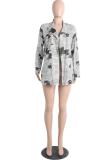 Green cardigan Long Sleeve Solid Print Newspaper Blouses & Shirts