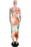 Blue Sexy Fashion Patchwork HOLLOWED OUT Print Regular Two-Piece Dress