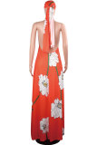Yellow Sexy Fashion Tank Sleeveless O neck A-Line Floor-Length Print Patchwork 