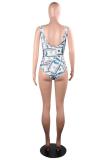 Black backless Print Patchwork Sexy Fashion One-Piece Swimwear