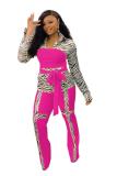 Yellow adult OL Fashion Bandage Print Two Piece Suits Patchwork contrast color Loose Long Sleeve