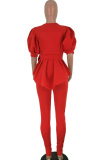 Black Sexy Solid bow-knot Patchwork Two Piece Suits pencil Short Sleeve Two-piece Pants Set