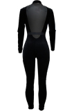 Black Green Sexy Solid Long Sleeve O Neck 