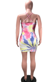 multicolor Sexy Spaghetti Strap Sleeveless Slip Hip skirt skirt Print Club Dresses