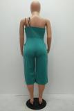 Grass Green Sexy Fashion Solid Split Asymmetrical Sleeveless Asymmetrical Collar Rompers