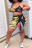 colour adult Sexy Fashion Print Patchwork Two Piece Suits Straight Sleeveless