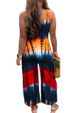Red Casual Print Patchwork U Neck Loose Jumpsuits