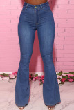 Black Fashion Daily Adult Solid Buttons Mid Waist Boot Cut Denim