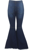 Blue Denim Button Fly Zipper Fly High Zippered Hole washing Pocket Boot Cut Pants 
