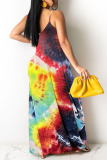 Black Yellow Casual Off The Shoulder Sleeveless Slip Swagger Floor-Length Print Patchwork