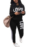 Black Casual Striped Patchwork Solid pencil Long Sleeve Two Pieces
