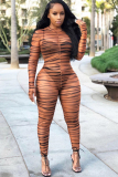 multicolor Sexy Print Network Long Sleeve O Neck Jumpsuits
