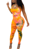 Orange Fashion Casual Print zipper Sleeveless O Neck Jumpsuits