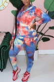 Yellow Fashion Casual adult Ma'am Tie Dye Two Piece Suits pencil Long Sleeve Two Pieces