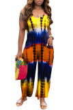 Red Casual Print Patchwork U Neck Loose Jumpsuits