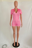 Black Fashion Sexy Print Patchwork zipper Striped Short Sleeve V Neck 