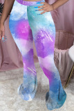 Blue Elastic Fly Mid Print Skinny Pants Bottoms