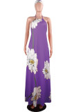 Yellow Sexy Fashion Tank Sleeveless O neck A-Line Floor-Length Print Patchwork 