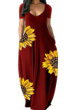 Black Casual Print Patchwork V Neck Short Sleeve Dress Dresses